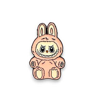 Labubu Pink Sitting and Smiling Fan Art Lapel Pin Enamel Pin